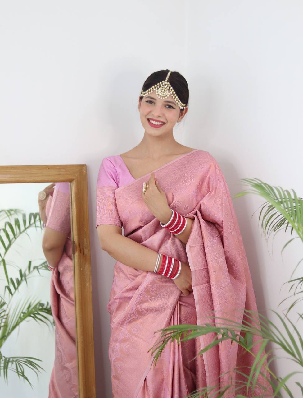 Cream Zari Woven Lichi Silk Saree