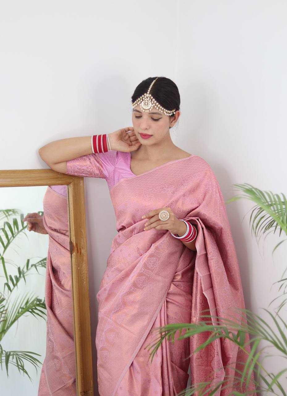 Cream Zari Woven Lichi Silk Saree