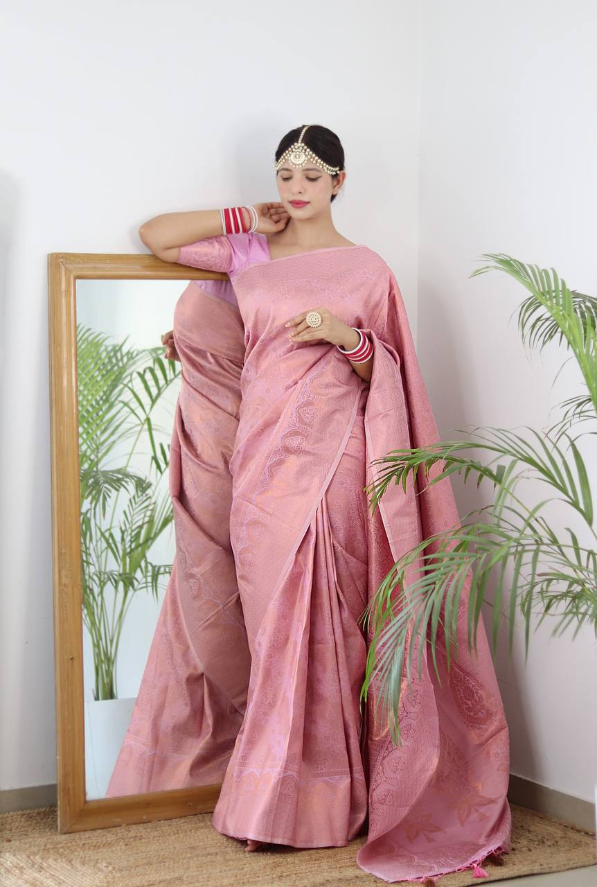 Cream Zari Woven Lichi Silk Saree