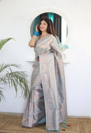 Cream Zari Woven Lichi Silk Saree