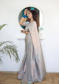 Cream Zari Woven Lichi Silk Saree