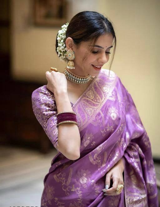 Hema Violet Banarasi Silk Saree