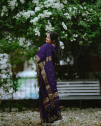 Revathi - Purple Banarasi Silk Saree with Golden Butti Weave and Zari Border