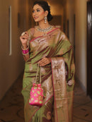 Vimla - Green Banarasi Silk Saree with Golden Paisley Weaving