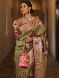 Vimla - Green Banarasi Silk Saree with Golden Paisley Weaving