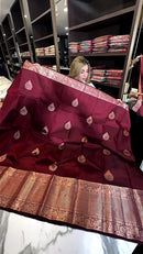 Aastha - Wine Soft Silk Saree with Jacquard Woven Motifs