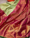 Savitri – Pista Soft Banarasi Silk Saree with Jacquard Pink Blouse