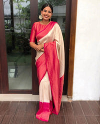 Valmika OffWhite Soft Kanjivaram Silk Drape with Unique Blouse Piece