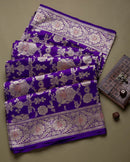Nitya - Purple Soft Banarasi Silk Saree with All-over Jacquard Weave