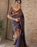 Vinika NavyBlue Soft Kanjivaram Silk Drape with Unique Blouse Piece-Valmika