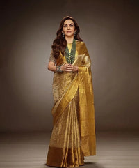 Sulochana – Golden Tissue Silk Saree with Jacquard Weaving Elegance
