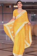 Samaira - Yellow Soft Silk Saree with Subtle Jacquard and Matching Blouse