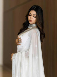 Samaira - White Soft Silk Saree with Subtle Jacquard and Matching Blouse