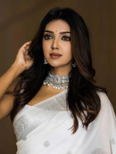 Samaira - White Soft Silk Saree with Subtle Jacquard and Matching Blouse