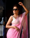 Samaira - Pink Soft Silk Saree with Subtle Jacquard and Matching Blouse